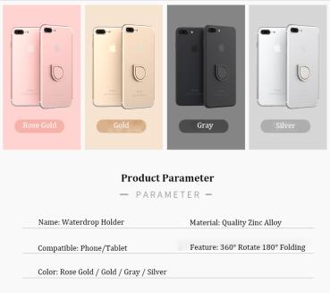 Metall Fingerring, Water Drops Halter, 360°, für Smartphones, iPhones, Tablets