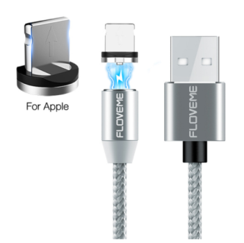 Floveme Magnet Ladekabel LED 8Pin USB Kabel für iPhone iPad silber