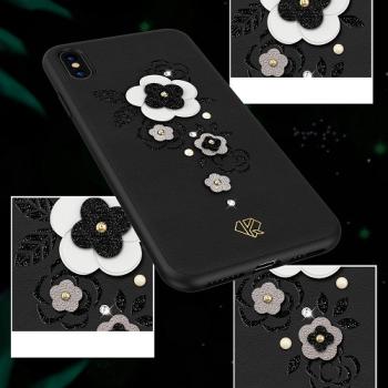 Kingxbar Petal Schutzhülle mit original Swarovski-Kristallen für iPhone XS/X schwarz