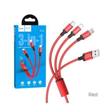 hoco. 3in1 USB Kabel - Lightning / Micro USB / USB Typ C 2.4A 1m schwarz rot