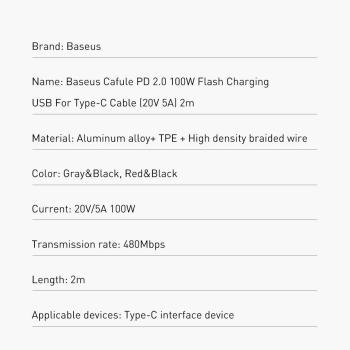 Baseus Cafule Ladekabel USB-C PD / USB-C PD PD2.0 100W 20V 5A 2M schwarz