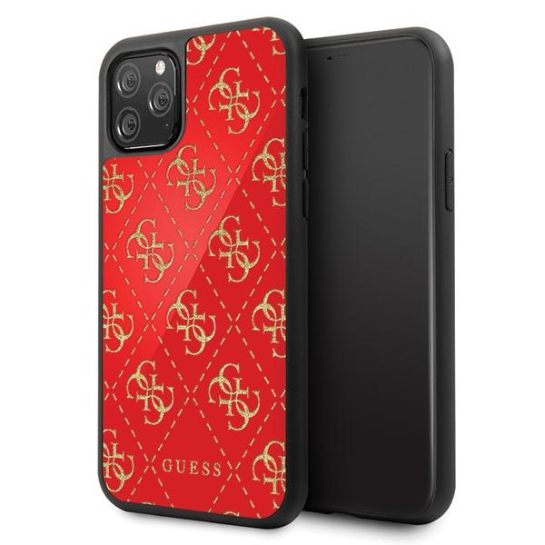 GUESS 4G Double Layer Glitter Hard Case Hülle für iPhone 11 Pro Rot, schwarz