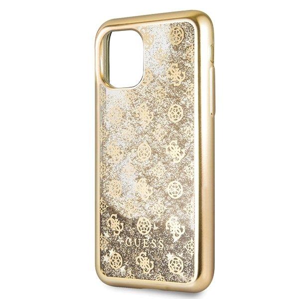 Guess iPHONE 11 PRO Gold Hartschalen Case Schutzhülle mit 4G Peony Liquid Glitter
