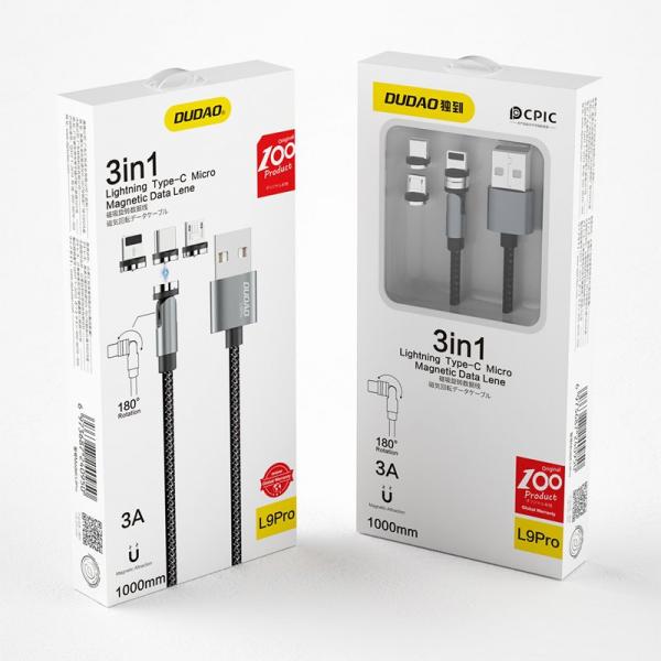 Dudao Magnetisches USB-Kabel Lightning / USB Typ C / Micro-USB Ladekabel 3A 1m