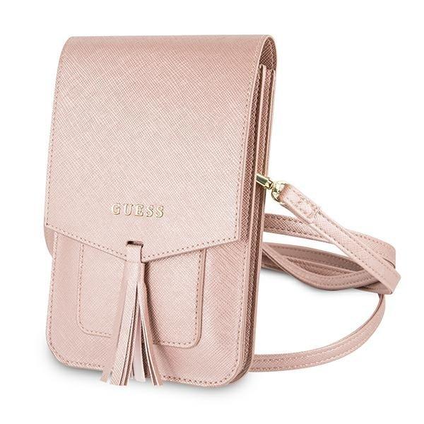 Guess Stilvolle Luxus Handtasche Tasche mit Innentaschen Fächer Pink Saffiano