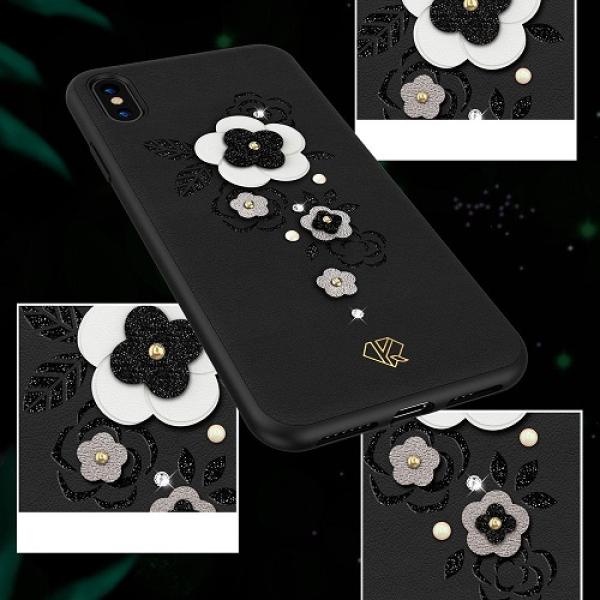 Kingxbar Petal Schutzhülle mit original Swarovski-Kristallen für iPhone XS/X schwarz