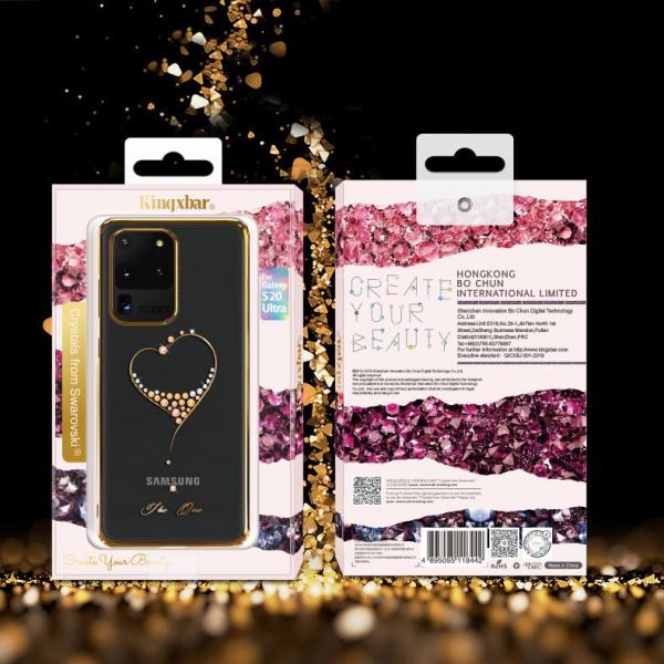 Kingxbar Wish Schutzhülle original Swarovski-Kristalle Galaxy S20 Ultra gold schwarz