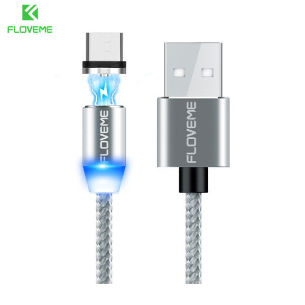 Floveme Mikro USB LED Magnet Ladekabel & Magnet Plug 1m silber