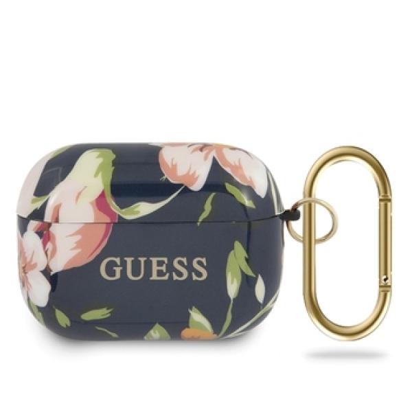 GUESS Luxus Case Cover Flower Kollektion für Apple Pods Pro blau